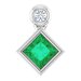 14K White 4x4 mm Square Natural Emerald & .03 CT Natural Diamond Pendant